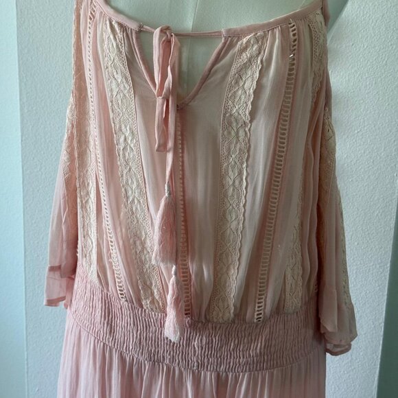 Romantic Blush Chiffon Maxi Dress – Flowy, Off-Shoulder, Worn Once in Hydra, Gre - Picture 3 of 9